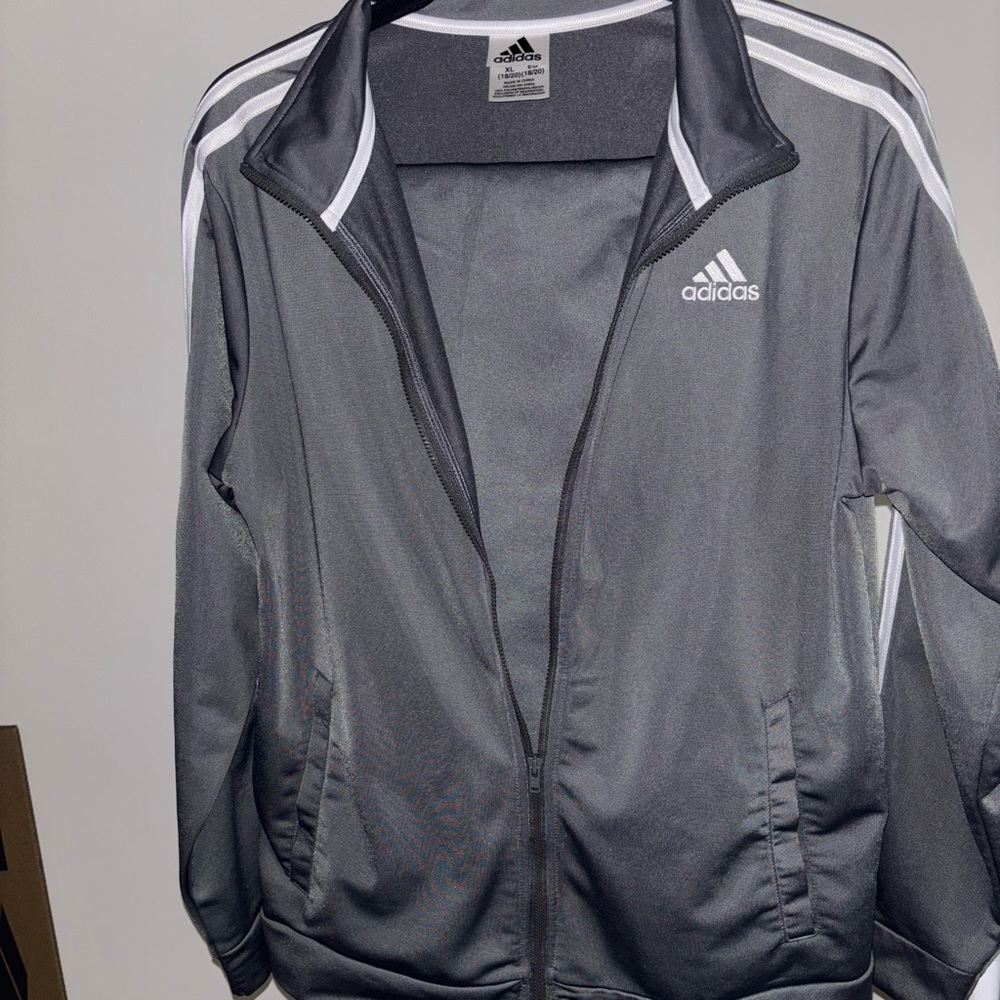 Adidas Charcoal and White Zip-Up Jacket